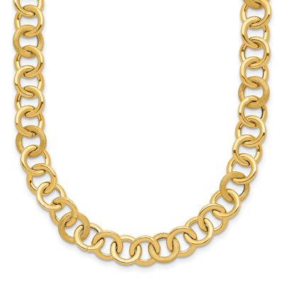 Fancy Circle Link Necklace 14k Gold Polished and Satin LF1832-17 196904171196