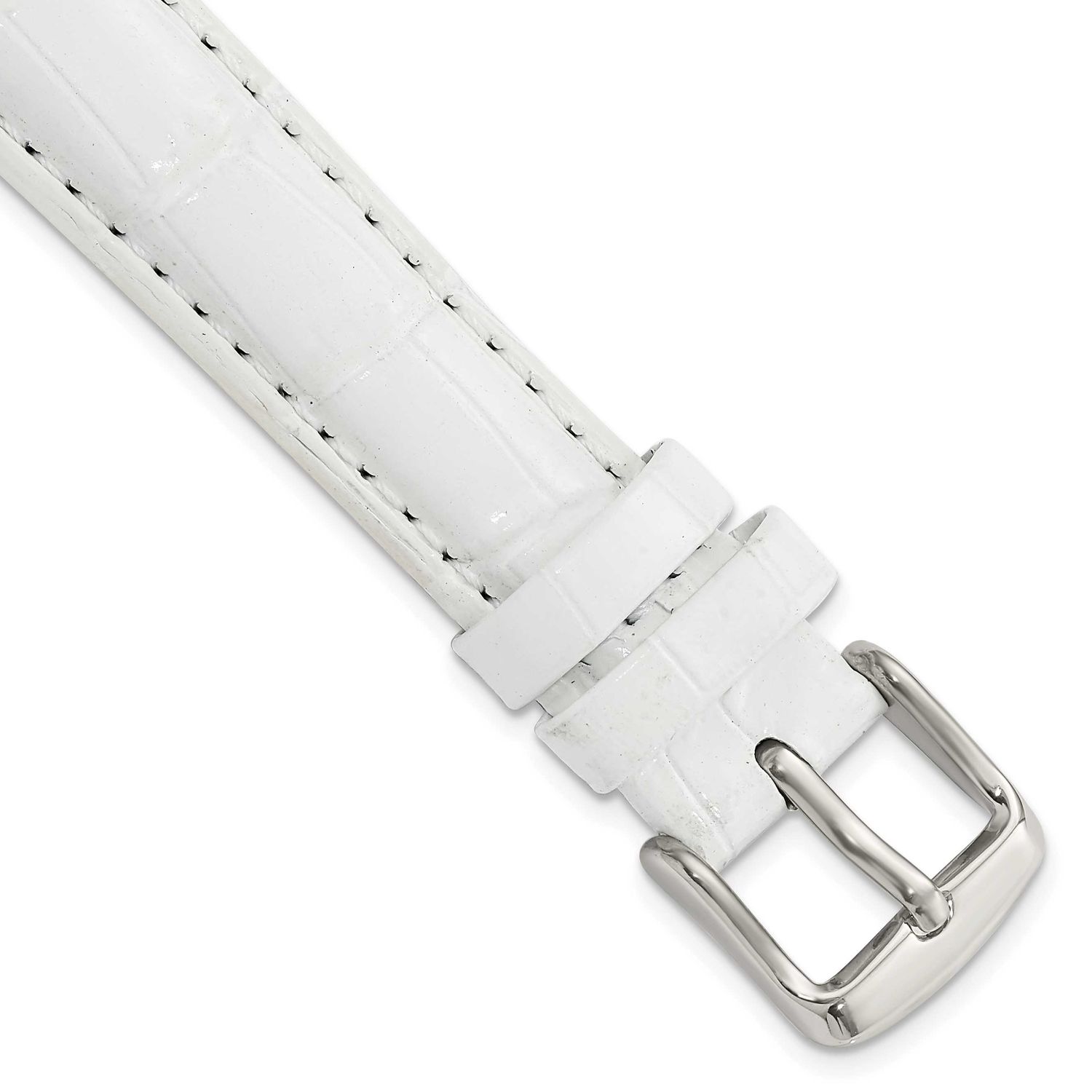 Debeer 16mm White Crocodile Grain Chronograph Leather with Silver-Tone Buckle 7.5 Inch Watch Band B…