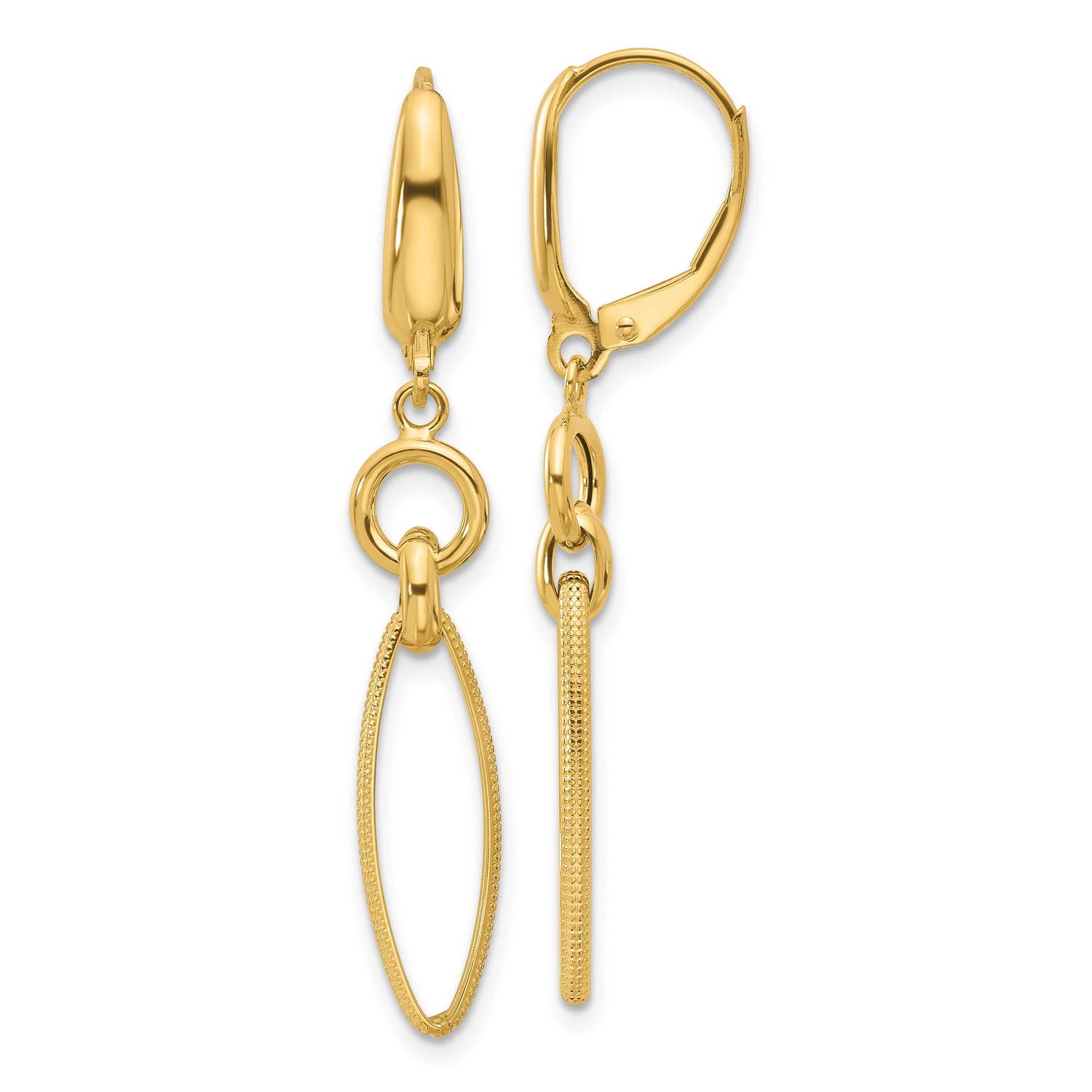 Textured Dangle Earrings 14k Gold Polished LE2647 196904343647