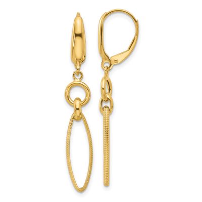 Textured Dangle Earrings 14k Gold Polished LE2647 196904343647