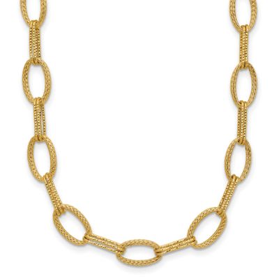 Polish/Texture/Diamond-Cut Fancy Oval Link Necklace 14k Gold LF2135-16.75