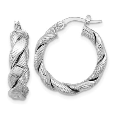White Rhodium Plating Polished and Textured Twisted Hoop Earrings 14k Gold LE2745W 196904272770