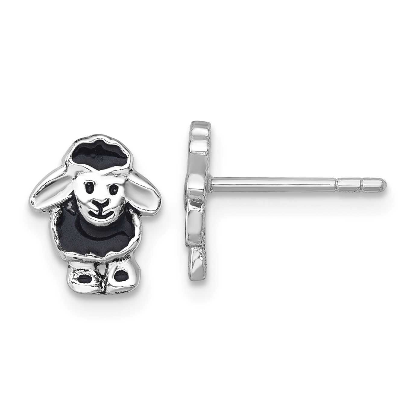 Polished Enamel Black Sheep Post Earrings Sterling Silver Rhodium-plated QE18290