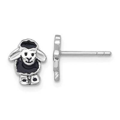 Polished Enamel Black Sheep Post Earrings Sterling Silver Rhodium-plated QE18290