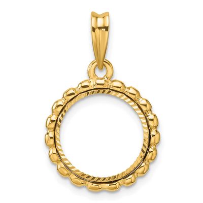 Diamond-Cut with Beaded Edge 13.0mm Prong Coin Bezel Pendant 14k Gold Polished C1011D/13.0