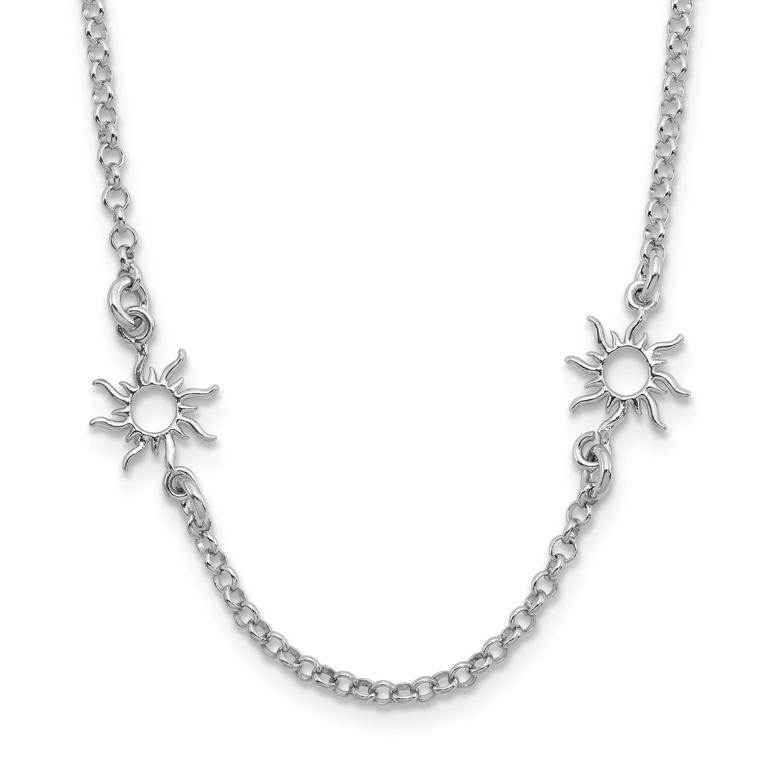 Polished Suns with 1 Inch Extender Necklace Sterling Silver Rhodium-plated QLF1373-16 196904347461