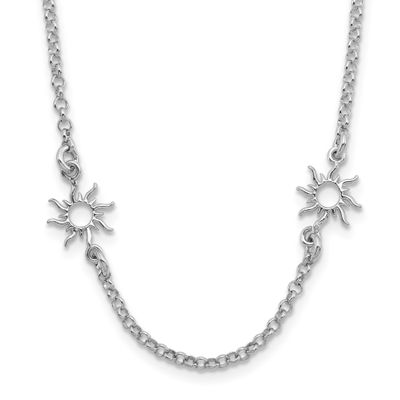 Polished Suns with 1 Inch Extender Necklace Sterling Silver Rhodium-plated QLF1373-16 196904347461