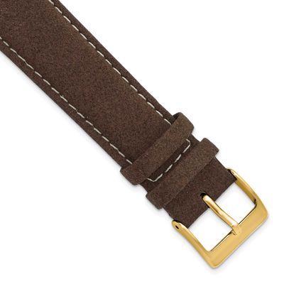 Debeer 24mm Dark Brown Vegan Microfiber with White Stitching and Gold-Tone Buckle 7.5 Inch Watch Ba…