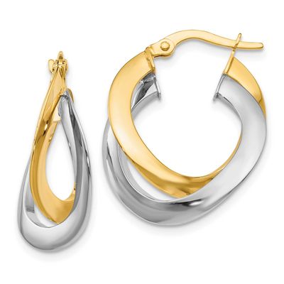 Polished Twisted Double Hoop Earrings 10K Two-tone Gold 10LE667