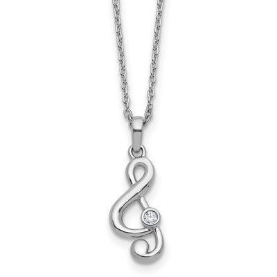 White Ice Diamond Treble Clef 18 Inch Necklace Plus 2 Inch Extender Sterling Silver Rhodium-plated …