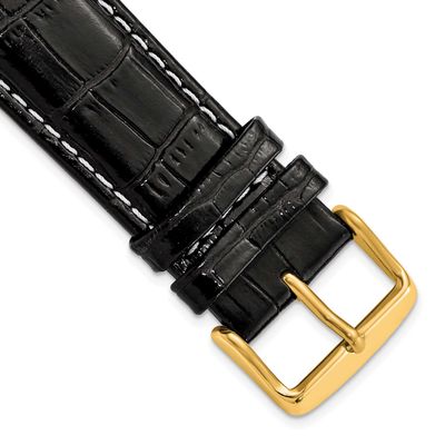 Debeer 22mm Black Crocodile Grain Chronograph Leather with White Stitching and Gold-Tone Buckle 7.5…