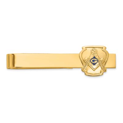 Men&#39;s Polished and Textured with Blue Enamel Masonic Medium Tie Bar 14k Gold B57643-TBB