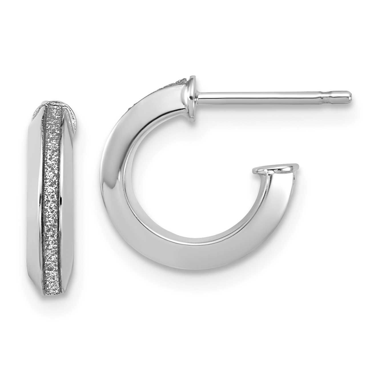 Polish Glimmer Infused J-Hoop Post Earrings 14k White Gold LE2860W