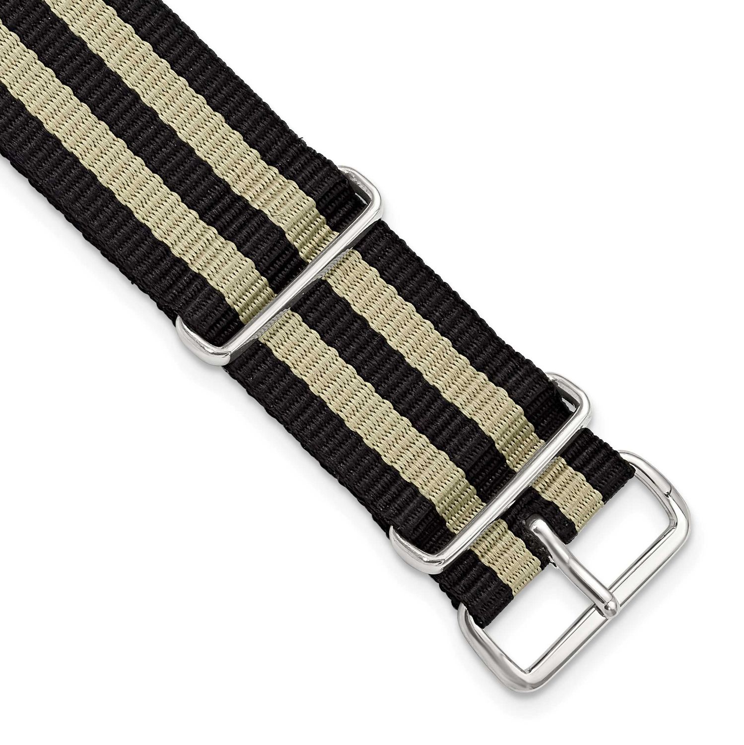 Debeer 18mm One-Piece Black and Beige Striped Military Ballistic G10 Nylon with Silver-Tone Buckle …