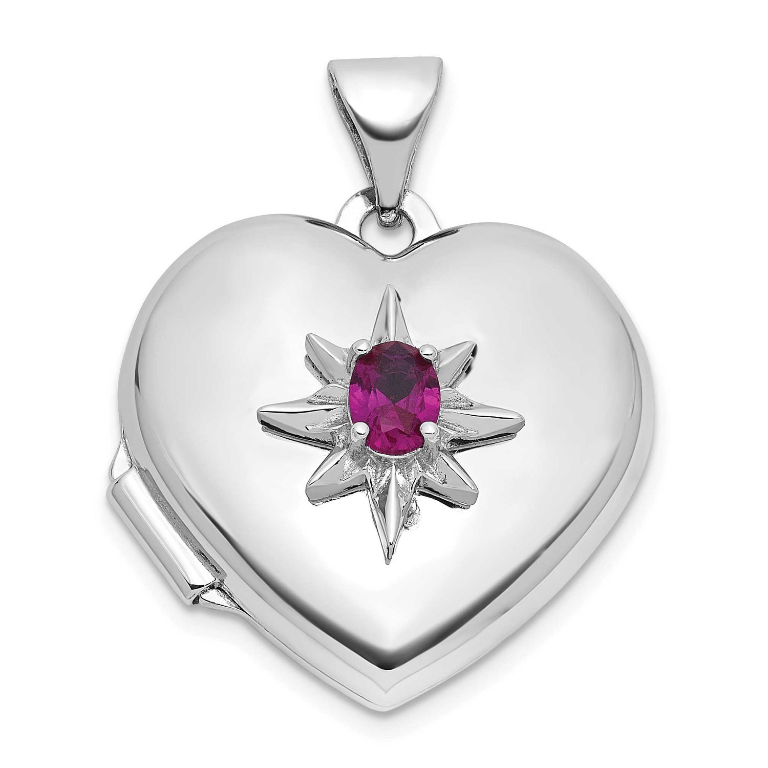Lab Created Ruby 18mm Heart Locket Sterling Silver Rhodium-plated QLS1216