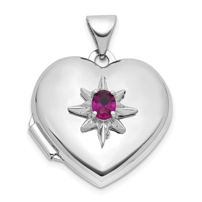 Lab Created Ruby 18mm Heart Locket Sterling Silver Rhodium-plated QLS1216