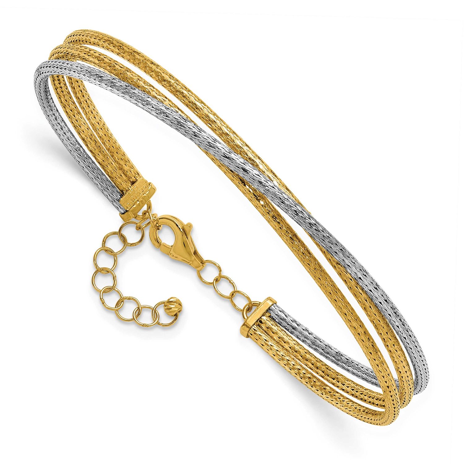Fancy 3-Wire with 1 Inch Extender Bangle 14k Two-tone Gold Textured Polished LF2209 196904315088