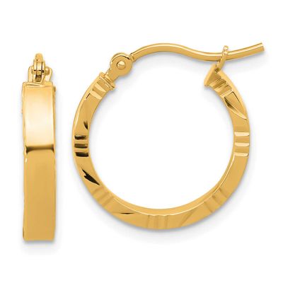Small 3mm Diamond-Cut Edge Polished Hoop Earrings 10k Gold 10LE644
