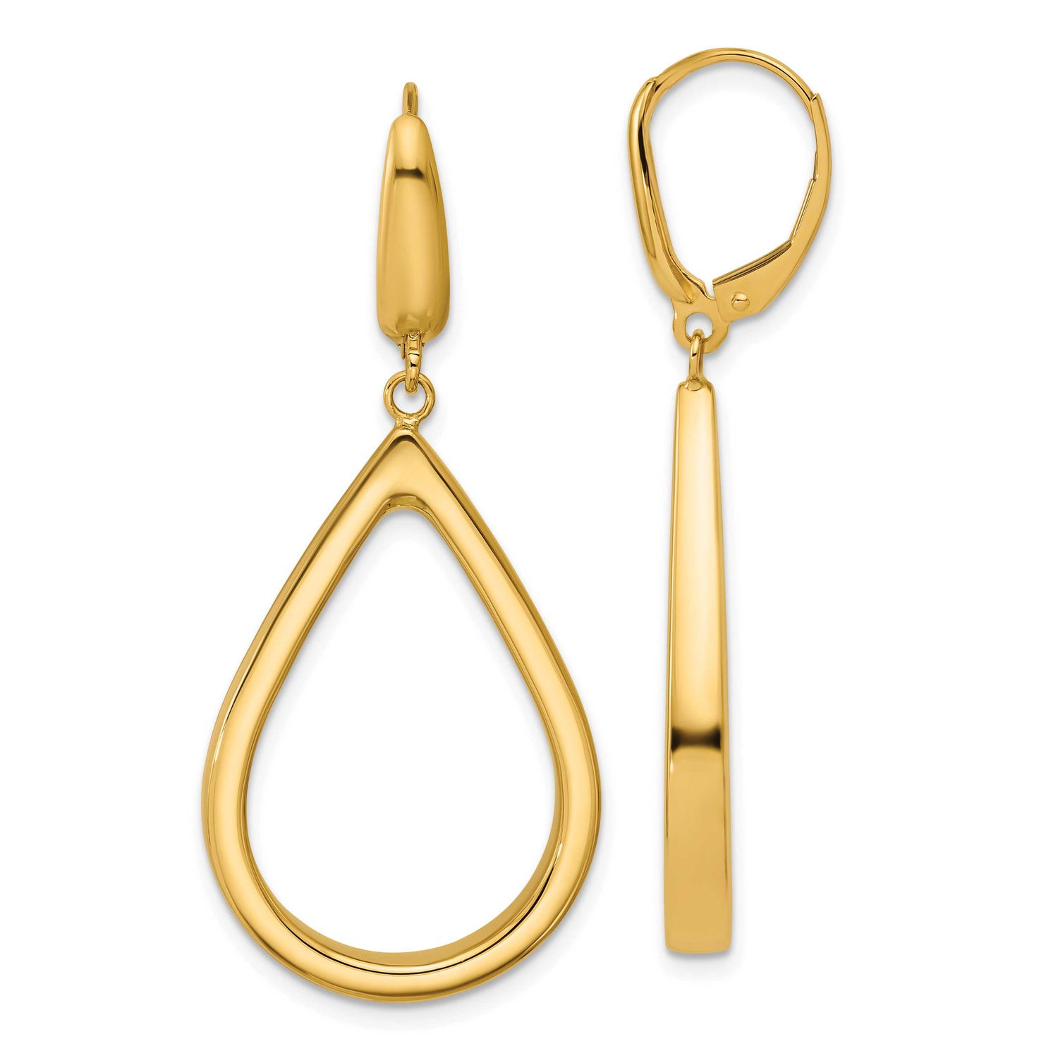 Open Teardrop Leverback Dangle Earrings 14k Gold Polished LE2937 196904315798