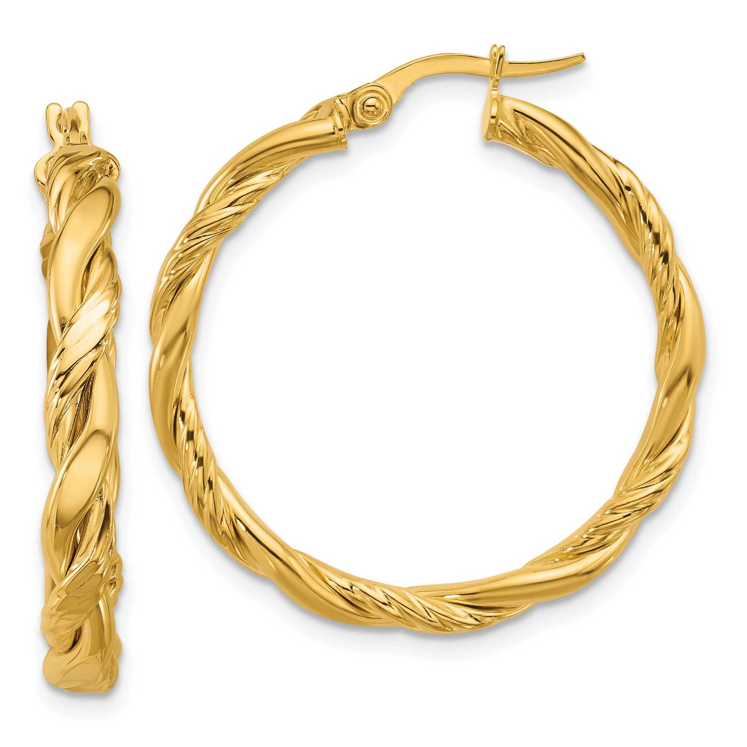 Twisted Round Hoop Earrings 14k Gold Polished LE2837