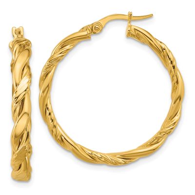 Twisted Round Hoop Earrings 14k Gold Polished LE2837