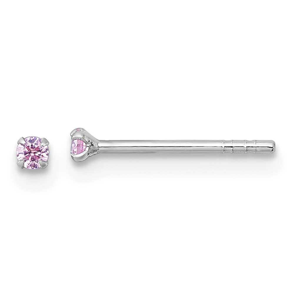 Madi K Pink 2mm CZ Children&#39;s Stud Post Earrings Sterling Silver Rhodium-plated QE18301