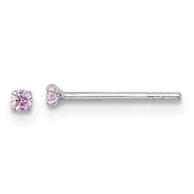 Madi K Pink 2mm CZ Children&#39;s Stud Post Earrings Sterling Silver Rhodium-plated QE18301