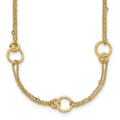 2-Strand Double Circle with 2 Inch Extender Necklace 14k Gold Polished LF2245-16