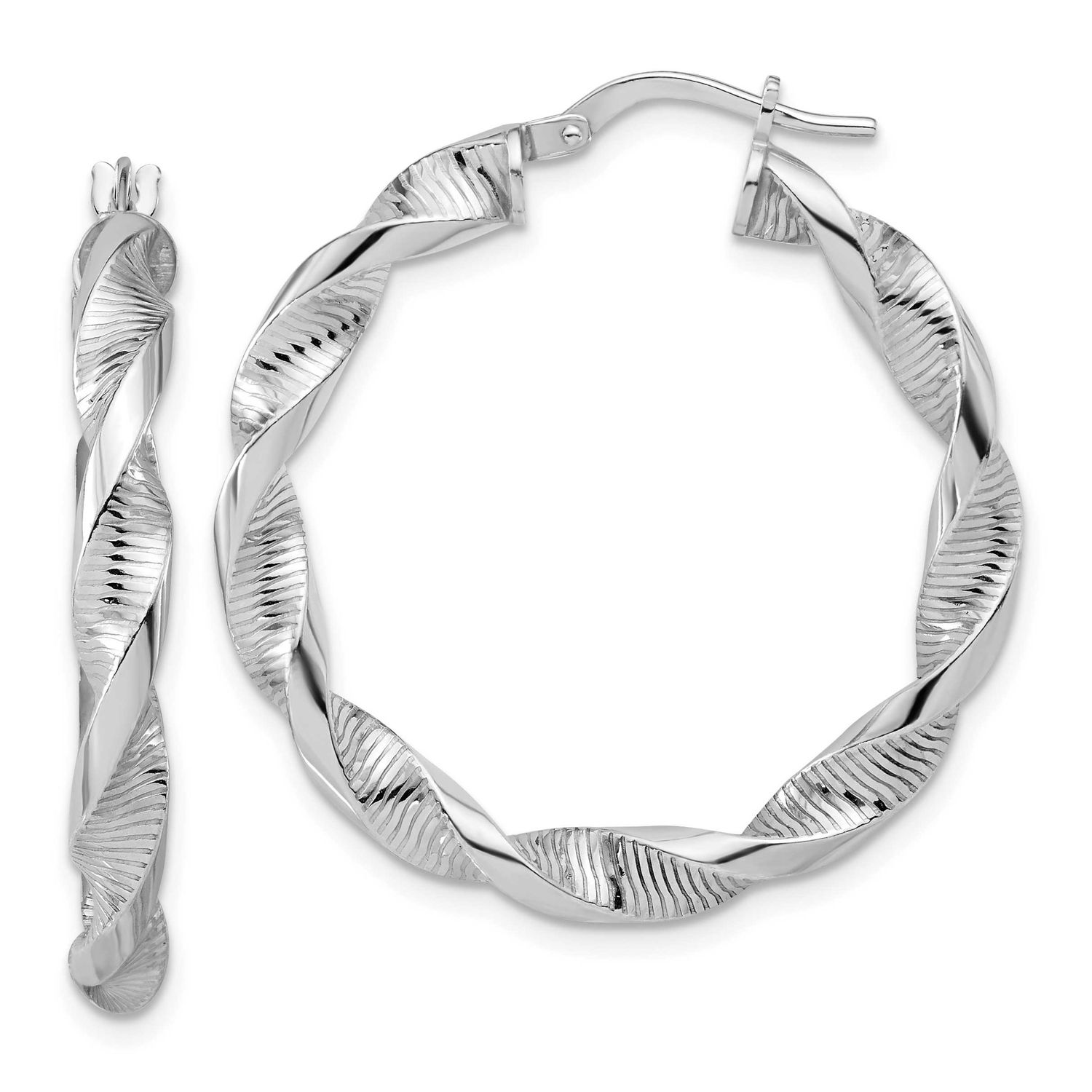 Polish/Textured Twist Hoop Earrings Sterling Silver Rhodium-plated QLE1553