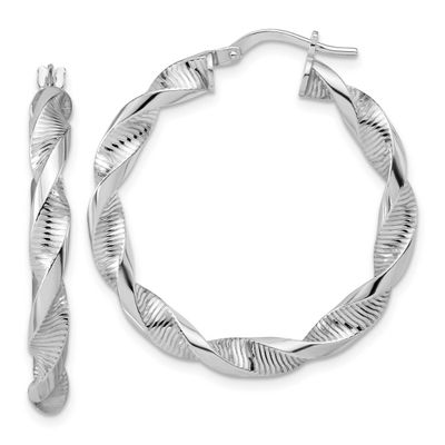 Polish/Textured Twist Hoop Earrings Sterling Silver Rhodium-plated QLE1553