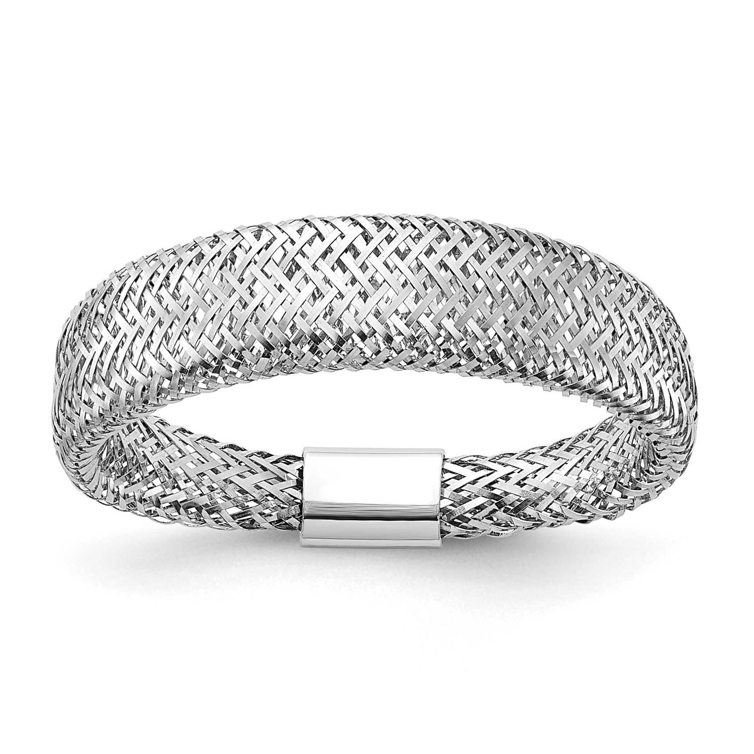 Mesh Tapered Stretch Ring 14k Gold with Rhodium LR112W 196904171035