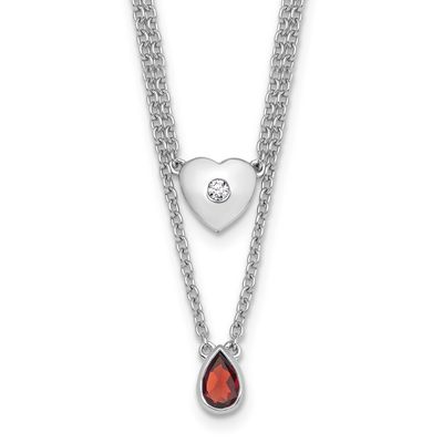 White Ice 18Inch Diamond Heart and Garnet Teardrop Necklace Plus 2 Inch Extender Sterling Silver Rh…