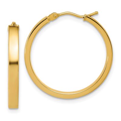 Square Tube Round Hoop Earrings 14k Gold Polished LE2856