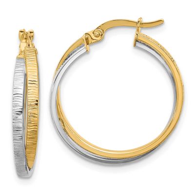 Textured Bypass Hoop Earrings 14k Two-tone Gold Polished LE2567 196904336014