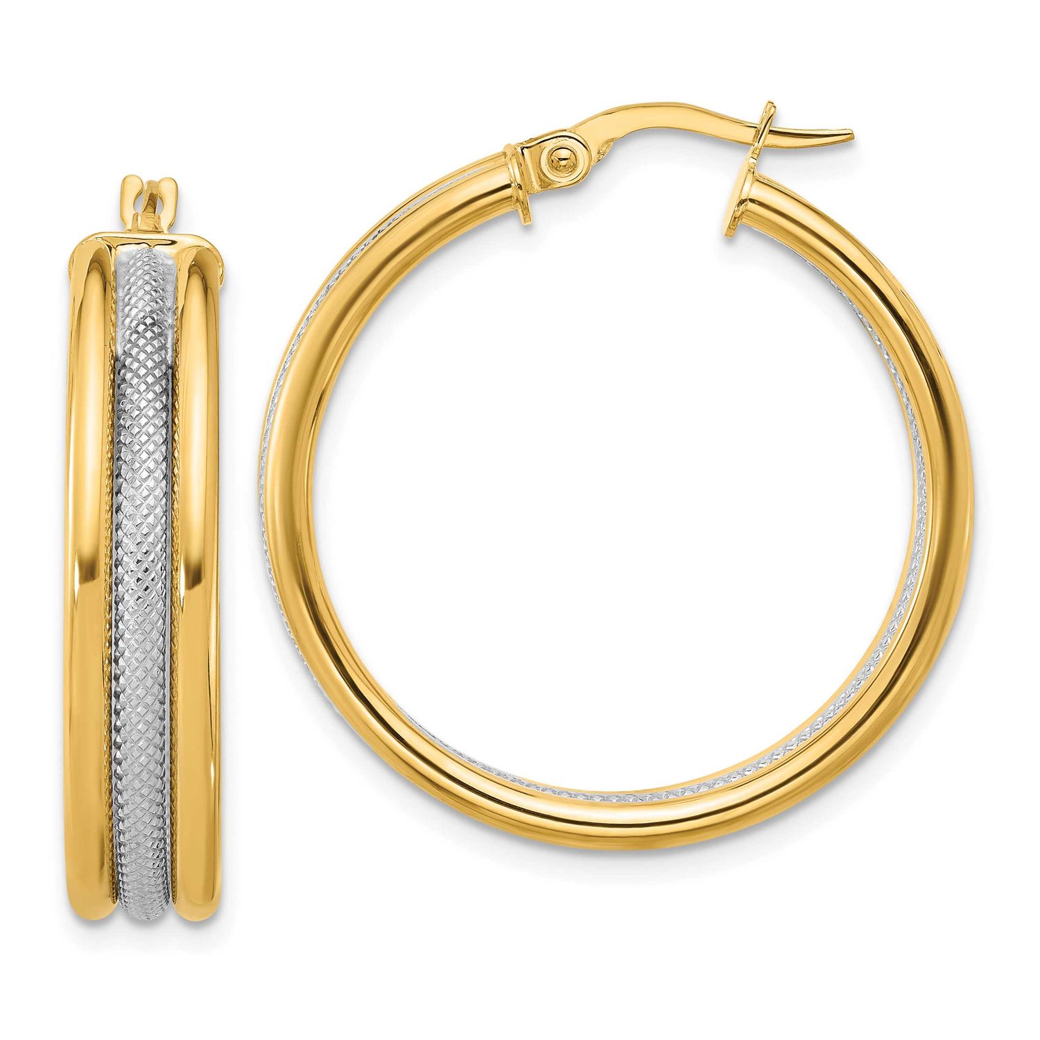 White Rhodium Polished and Textured Triple Hoop Earrings 14k Gold LE2753 196904334317