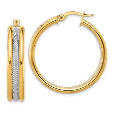 White Rhodium Polished and Textured Triple Hoop Earrings 14k Gold LE2753 196904334317