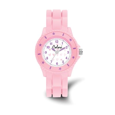 Colori Kid 30mm Pink Hearts Dial with Light Pink Silicone Band Watch XWA6607