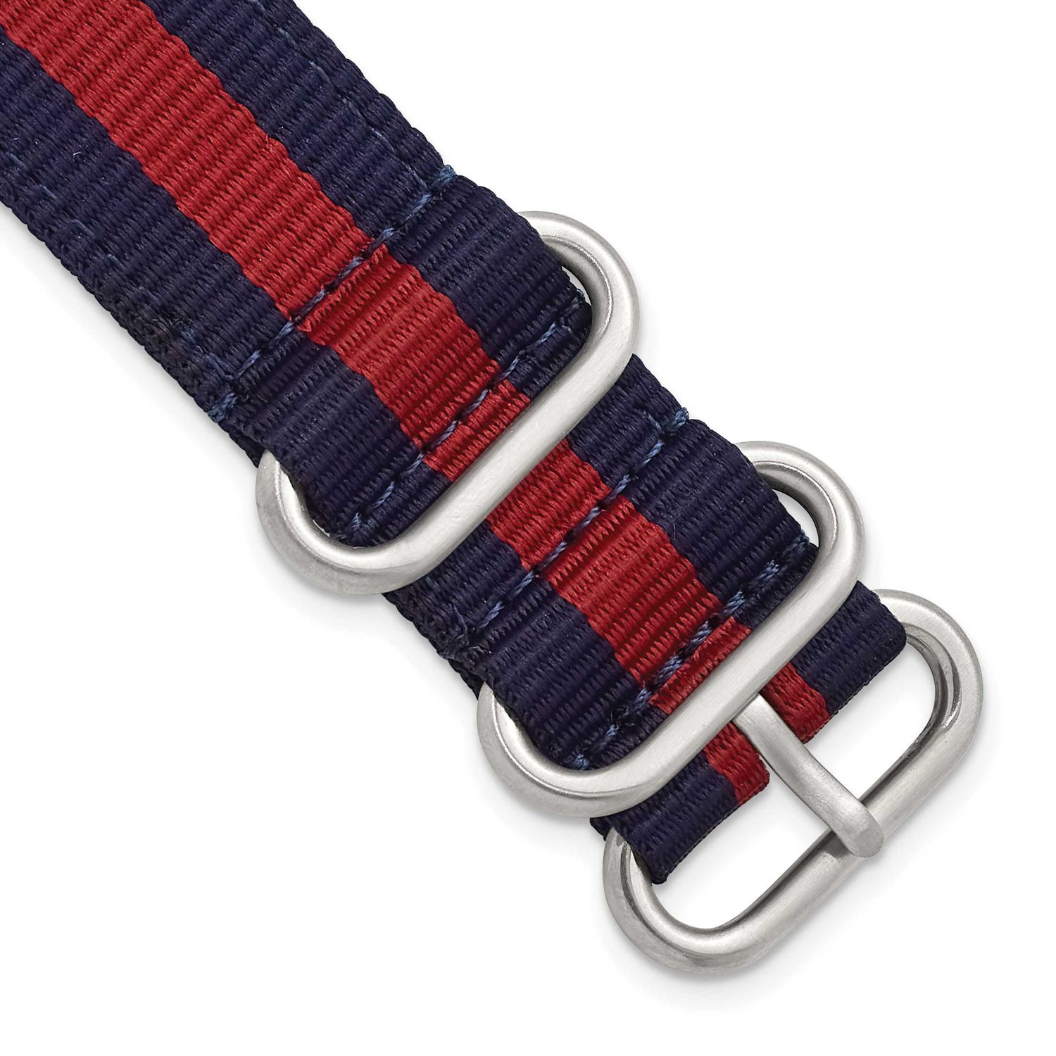 Debeer 24mm Two-Piece Navy with Red Stripe Nylon Strap with Brushed Stainless Steel Buckle and Quic…