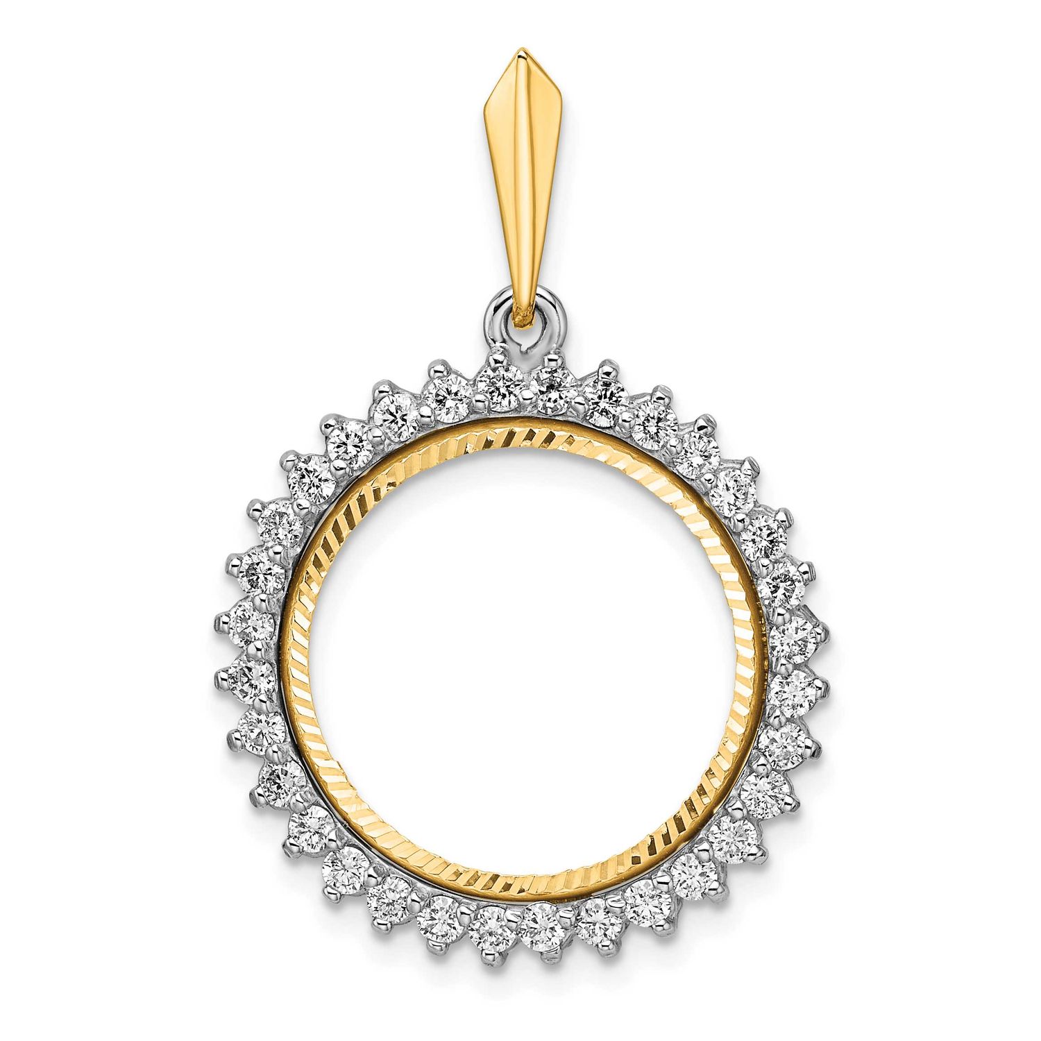 Diamond-Cut A Diamond Circle 17.8mm Prong Coin Bezel Pendant 14k Two-tone Gold Polished CS3984D/17.…