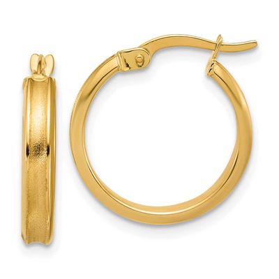 Round Hoop Earrings 14k Gold Polished and Satin LE2902