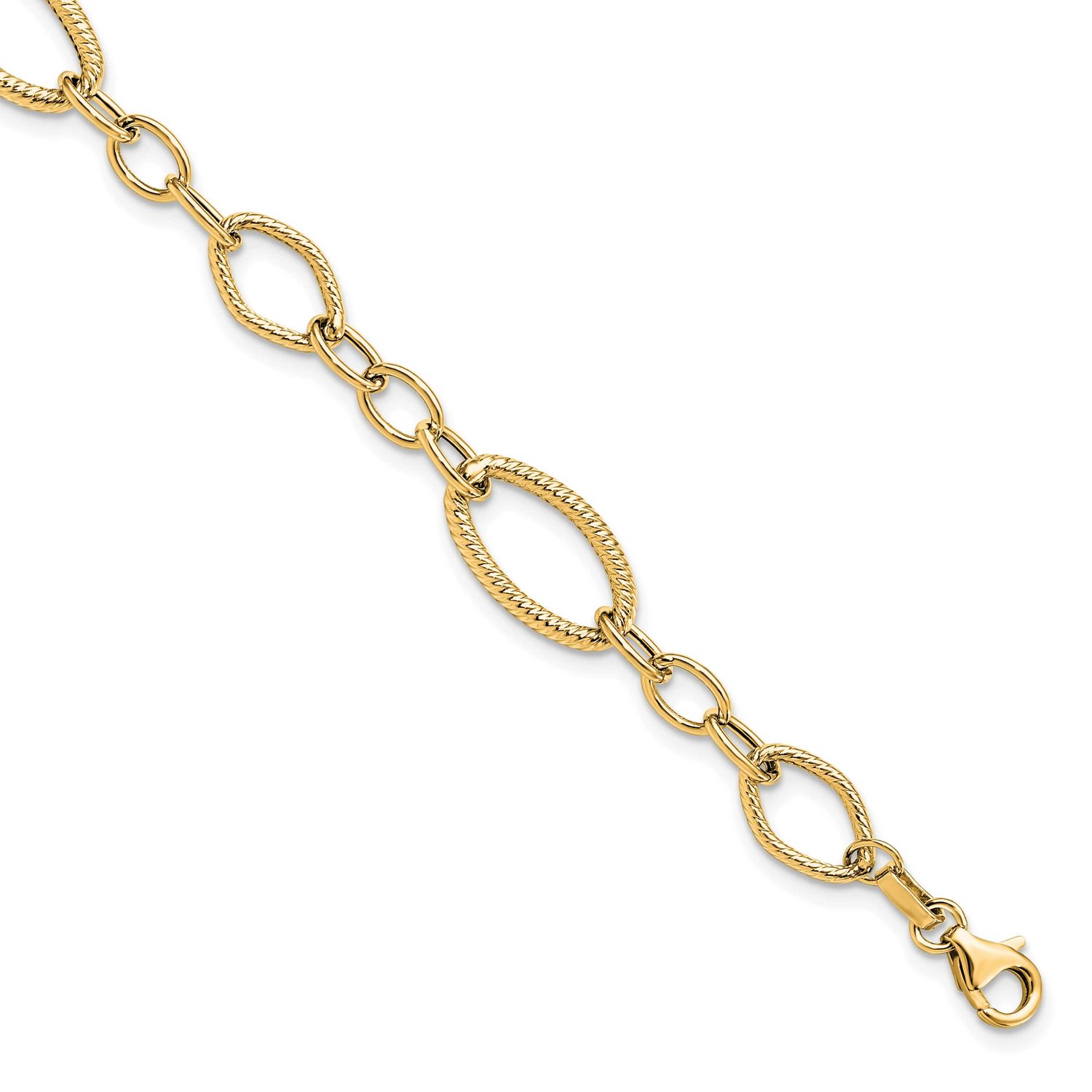 Link Bracelet 14k Gold Polished and Textured LF219Y-7.5 196904315415