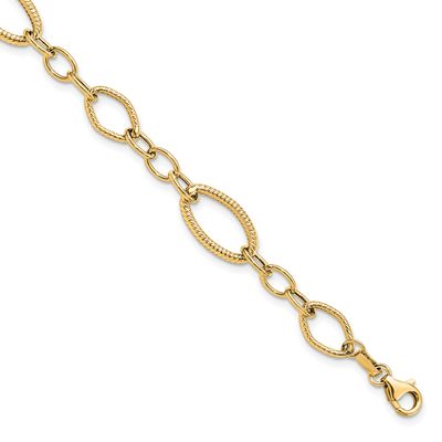 Link Bracelet 14k Gold Polished and Textured LF219Y-7.5 196904315415