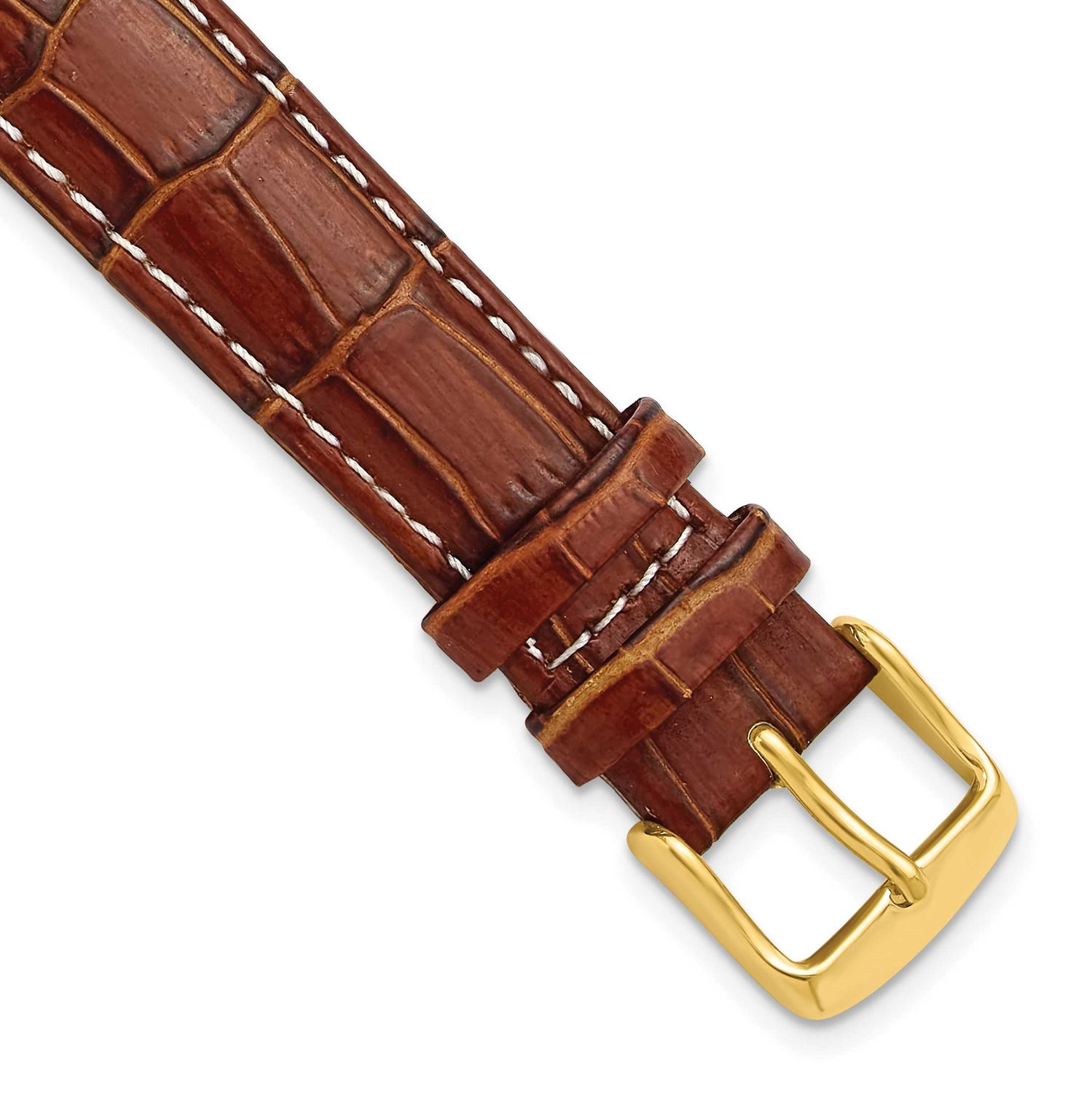Debeer 18mm Havana Crocodile Grain Chronograph Leather with White Stitching and Gold-Tone Buckle 7.…