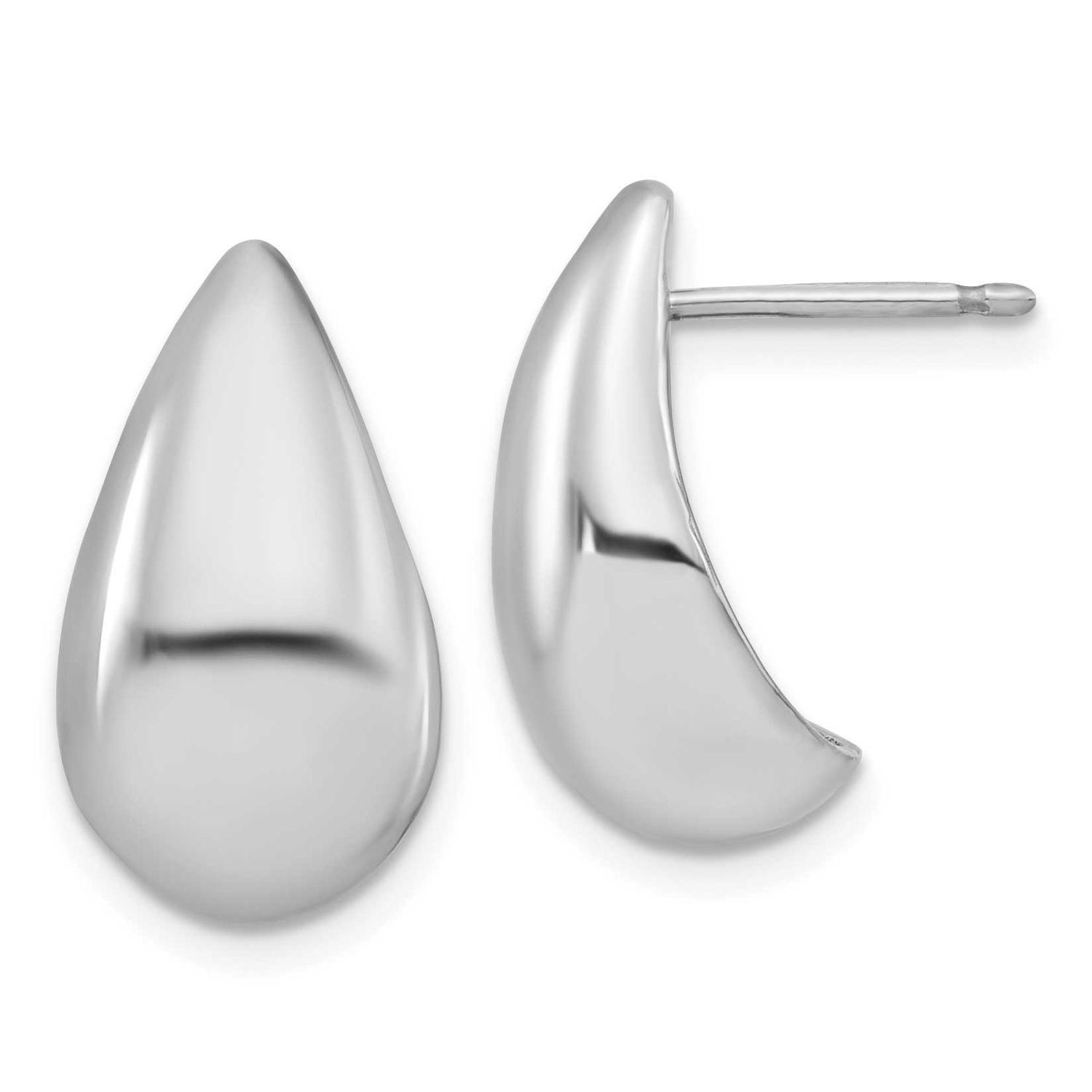 Puff Teardrop Post Earrings Sterling Silver Rhodium-plated Polished QLE1561 196904318287
