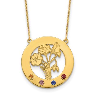 Circle with 4 Birth Flower and Birthstone Necklace 14k Gold XNA1487/4Y