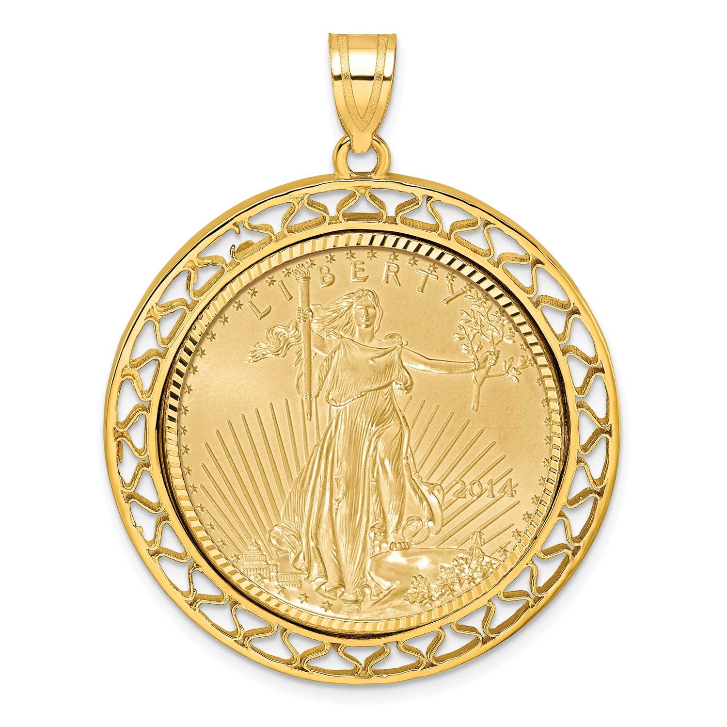 Fancy Wire Diamond-Cut Prong Mounted 1/2Oz American Eagle Coin Bezel Pendant 14k Gold C8194/27.0C