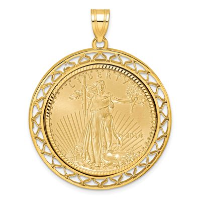 Fancy Wire Diamond-Cut Prong Mounted 1/2Oz American Eagle Coin Bezel Pendant 14k Gold C8194/27.0C