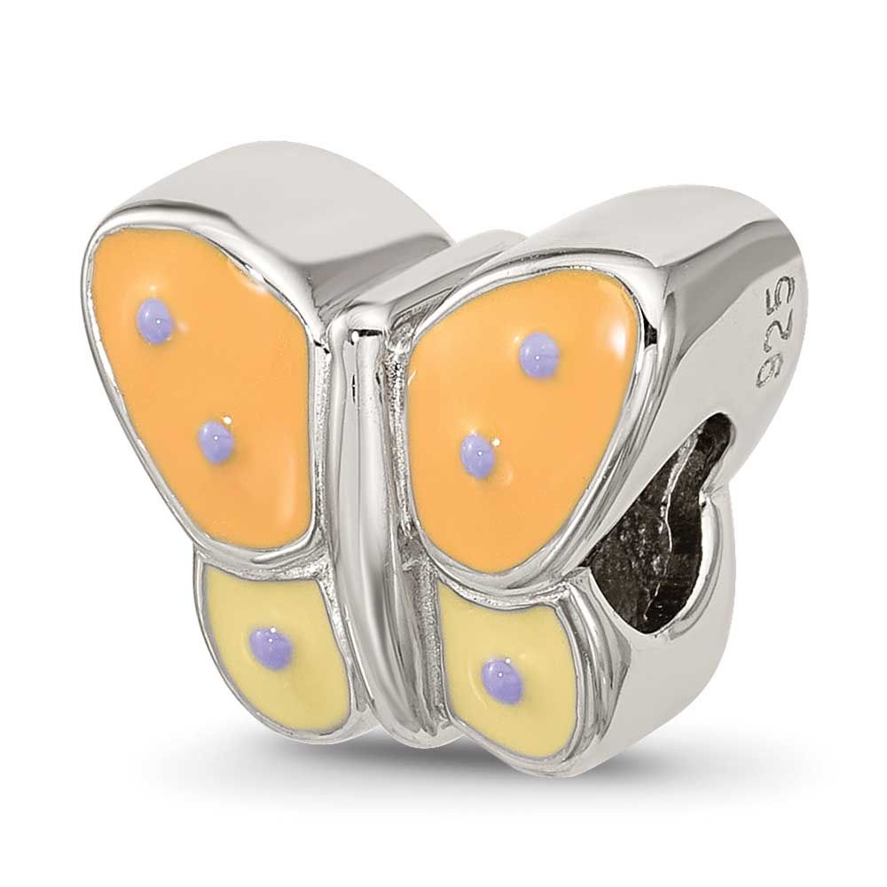 Enamel Orange &amp; Yellow Butterfly Bead Sterling Silver QRS4558 196904279212