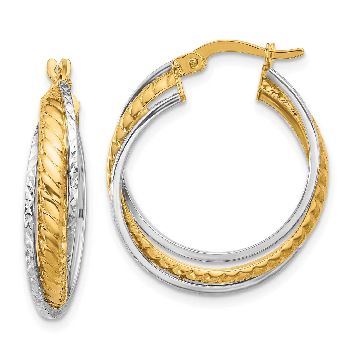 Diamond-Cut Hoop Earrings 14k Two-tone Gold Polished LE2658 196904337066