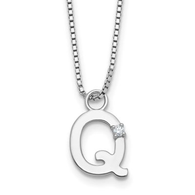 White Ice 18 Inch Diamond Letter Q Initial Necklace Plus 2 Inch Extender Sterling Silver Rhodium-pl…